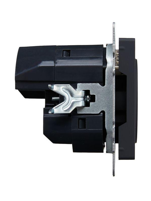Розетка BRITE РЮш10-1-БрГ 16А с USB A+A 2.1А с заземл. защ. шторки графит IEK BR-R14-16-U21-D21-K53
