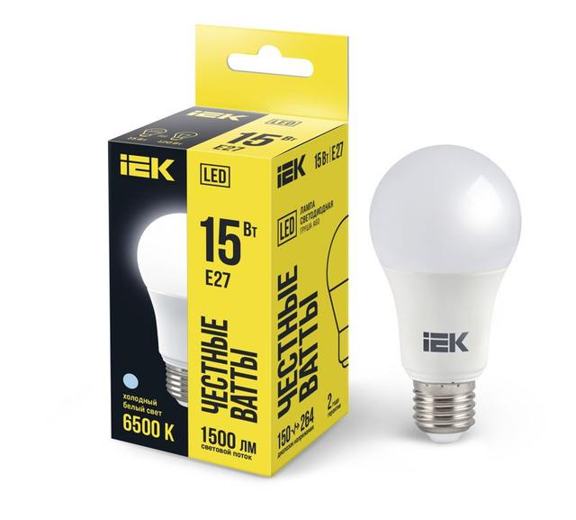 Лампа светодиодная ECO A60 15Вт грушевидная 230В 6500К E27 IEK LLE-A60-15-230-65-E27