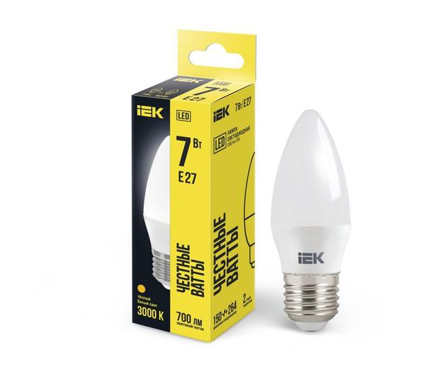 Лампа светодиодная ECO C35 7Вт свеча 3000К E27 230В IEK LLE-C35-7-230-30-E27