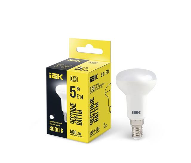 Лампа светодиодная Eco 5Вт R50 4000К нейтр. бел. E14 450лм 230-240В IEK LLE-R50-5-230-40-E14