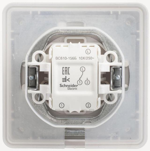 Переключатель проходной 1-кл. СП W59 Aqua 10А IP44 10AX в сборе бел. SE VS610-156B-18