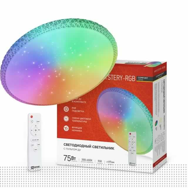 Светильник светодиодный COMFORT MYSTERY-RGB 75Вт 230В 3000-6500К 6000лм 495х85мм с пультом ДУ IN HOME 4690612044637