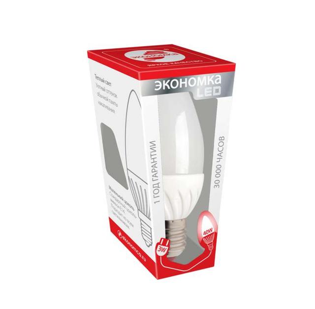 Лампа светодиодная CN 3Вт свеча 4500К бел. E27 260лм 220-240В ЭКОНОМКА Eco_LED3wCNE2745
