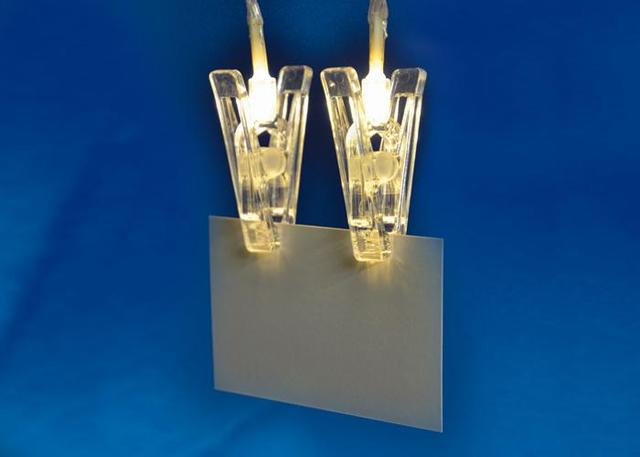 Гирлянда светодиодная ULD-S0200-010/STB/2AA WARM WHITE IP20 CLIPS на батарейках 2AA (не в компл.) «Прищепки» 2м тепл. бел. свет провод прозрачн. Uniel UL-00005484